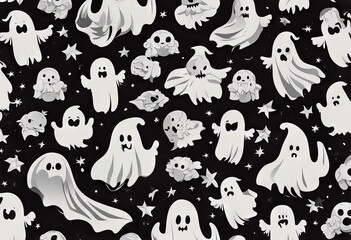 Halloween spooky ghost seamless repeat vector pattern stock illustration