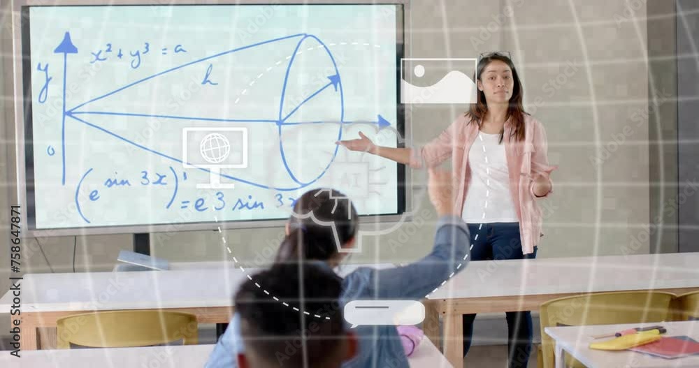 Poster animation of ai data processing over diverse students at school