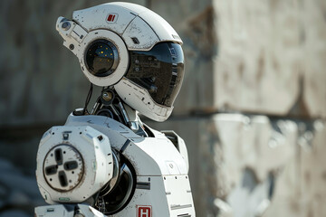 A humanoid robot assisting in disaster response efforts, locating survivors and providing medical assistance.