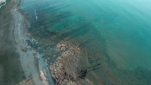view of the Mediterranean coast. Northern Cyprus. drone view. fishermen