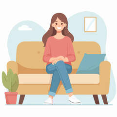 Illustration of a woman sitting politely on a sofa chair