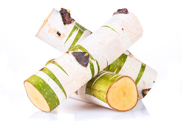 Pile of birch log on a white background - 758649005