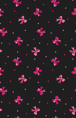 Seamless cute girly bows and ribbons pattern with polka dots in pink and black, great for holidays, valentines, gifting, home decor and apparel, scrapbooking, printables and more