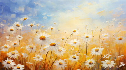 Blurred background of daisies on the Indian summer field