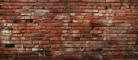 Fototapeta premium A detailed closeup of a brown brick wall showcasing the intricate pattern of the building material. The texture of the bricks and the stone wall gives it a rustic look