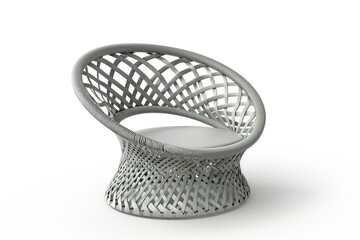 modern light grey rattan chair with elegant ornament isolated on white background 