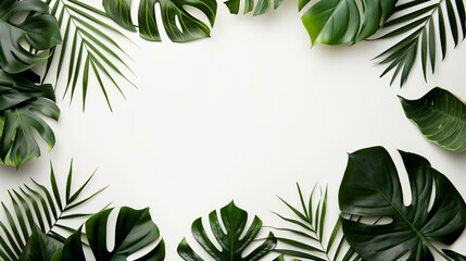 Tropical leaves green leaves isolated on green color background, copy space. - obrazy, fototapety, plakaty