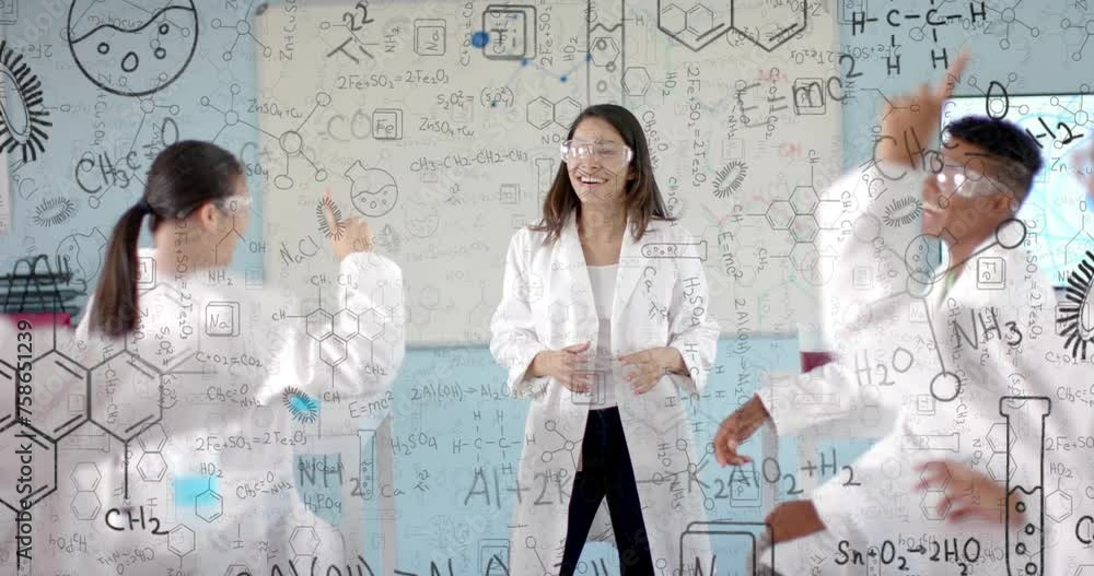 Poster animation of scientific data processing over diverse students in laboratory