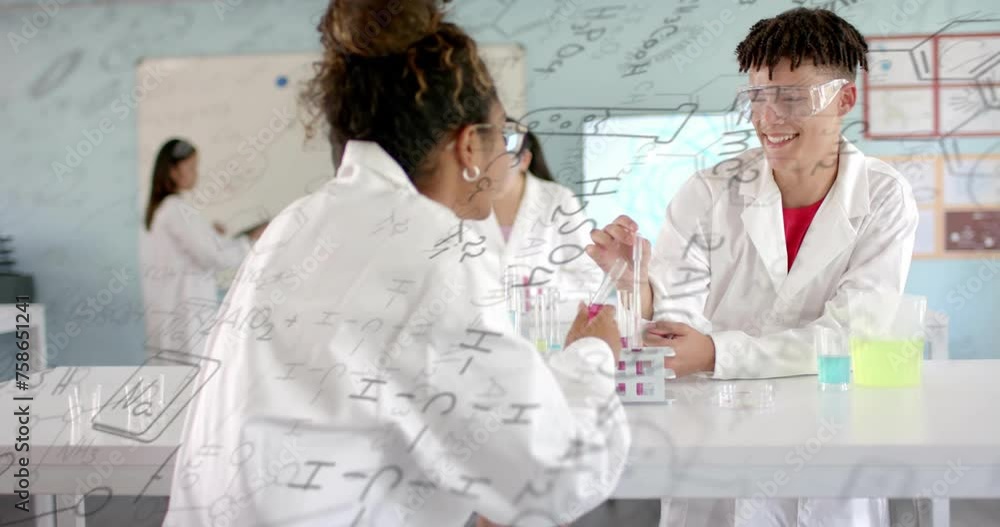 Poster animation of scientific data processing over diverse students in laboratory