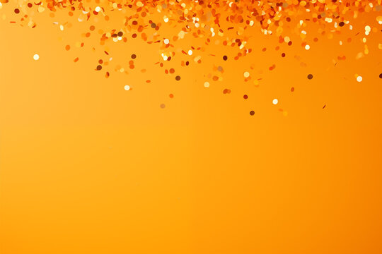 Falling confetti on orange color background, celebration concept