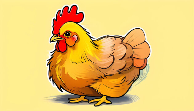A cartoon drawing of a chicken with anime-style hair.