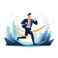 Business man winner leader person running crossing