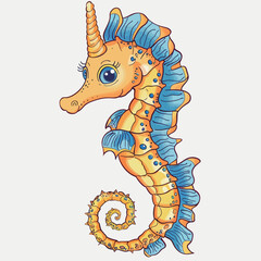 Illustration of a blue seahorse isolated on a white background