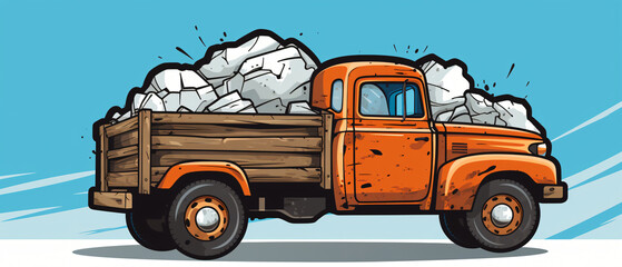 Cartoon old truck full of junk with speech bubble 