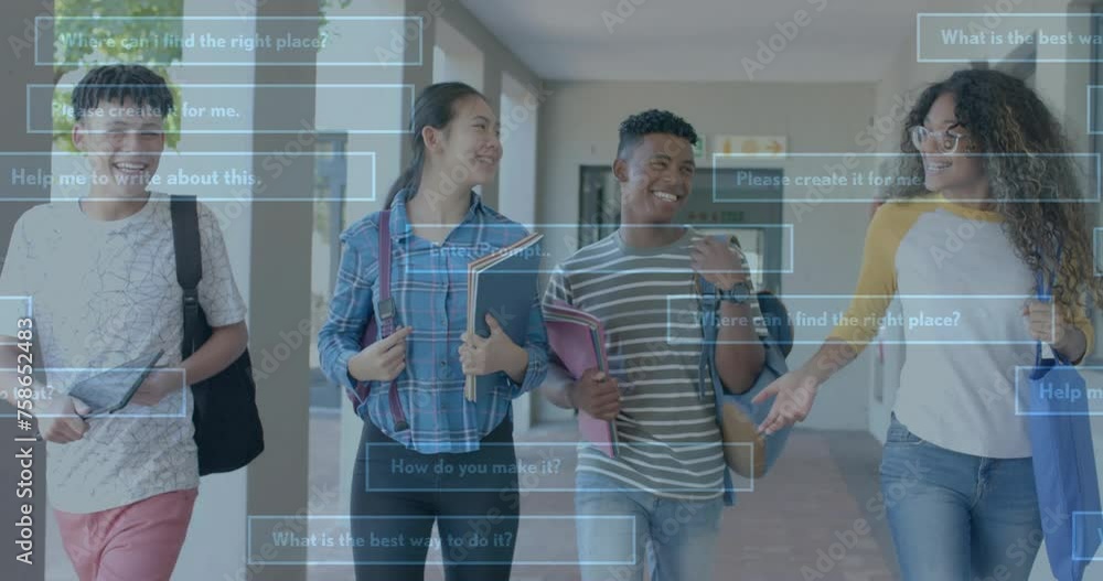 Poster animation of ai data processing over diverse students at school