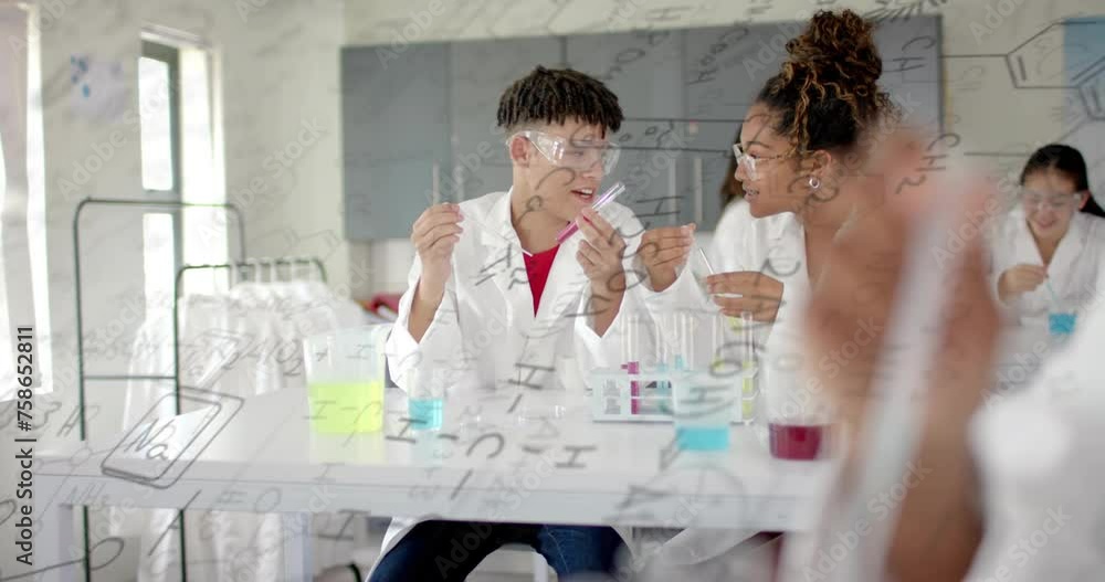 Poster animation of scientific data processing over diverse students in laboratory