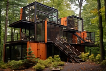 Fototapeta na wymiar shipping container house in the forest
