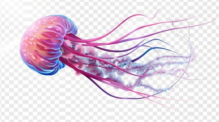 Jellyfish isolated on transparent background, nature, underwater, blue, animal, water, ocean, wildlife, medusa, aquatic, aquarium, tropical, life, marine