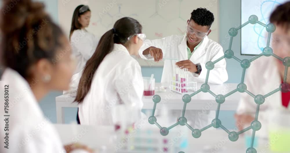 Poster animation of scientific data processing over diverse students in laboratory