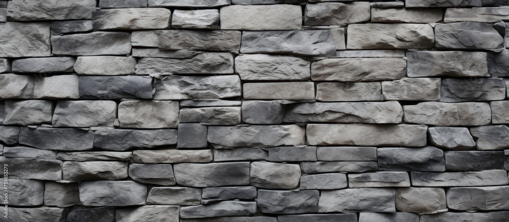 Poster a close up of a brick wall showcasing a mix of brown and grey bricks. the brickwork forms a pattern 