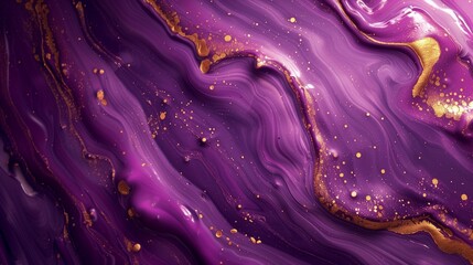 Purple paint splash with golden veins with touch of magenta. Abstract background