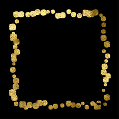 Stardust Gold Foil Frame Gold brush stroke. Sparkling golden ring frame made on brush stroke isolated on transparent background. Vector design element.