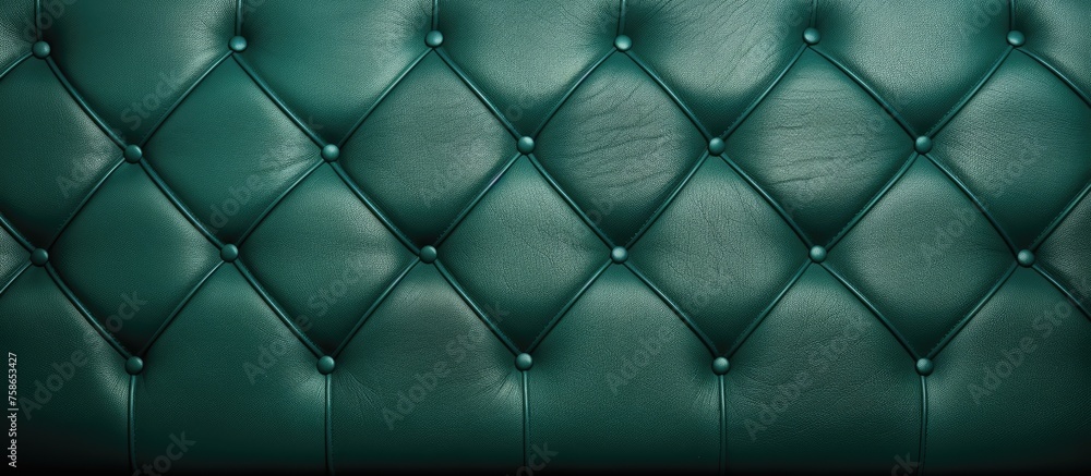 Wall mural a closeup of a green tufted leather couch with a pattern resembling wire fencing and chainlink fenci