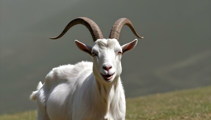 A Goat With Its Horns Raised Ready To Defend