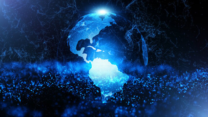 Futuristic Earth globe with glowing lights illustration background. - 758653829