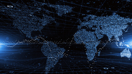 Earth world map and digital computer cyberspace illustration background. - 758653833