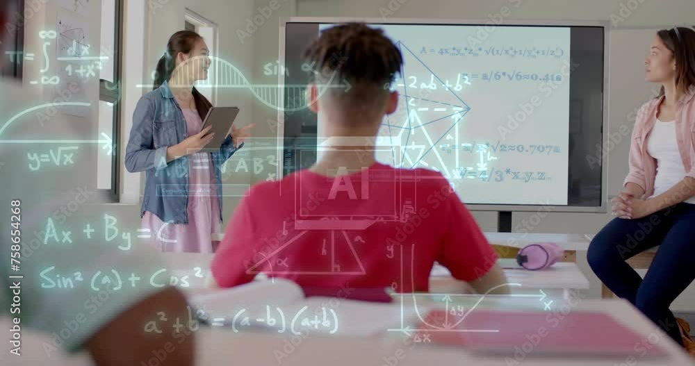 Poster animation of ai data processing over diverse students at school