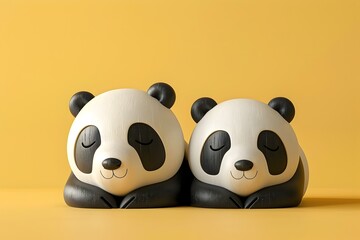 Naklejka premium Cute Panda-Shaped Blind Box Toys in Minimalist Style with Black and White Color Scheme and Different Postures