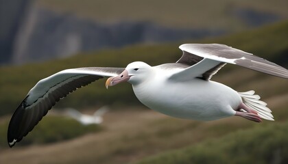 An Albatross With Its Wings Angled Sharply Bankin