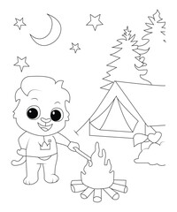 Camping coloring page for kids