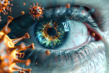 Coronavirus Iris - Digital Rendering of Deteriorating Eye Health Concept - obrazy, fototapety, plakaty