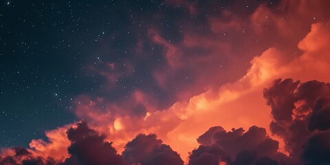 close up of twilight sky with clouds and stars - obrazy, fototapety, plakaty