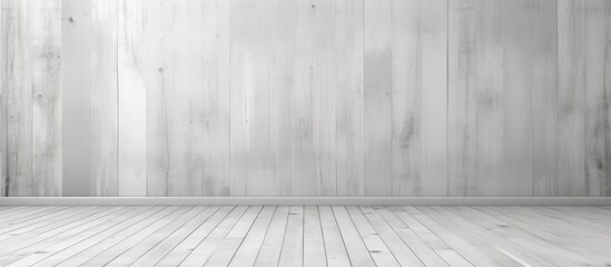 White wooden wall and concrete floor in perspective, distressed backdrop, design template