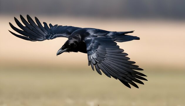 A Crow With Its Wings Flapping Steadily Maintaini