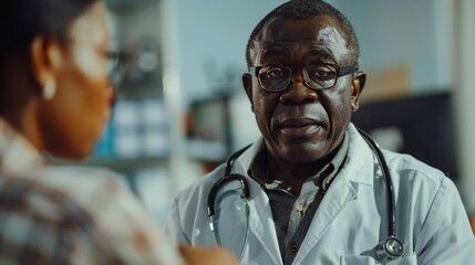 African doctor guiding patient on diabetes control. - obrazy, fototapety, plakaty