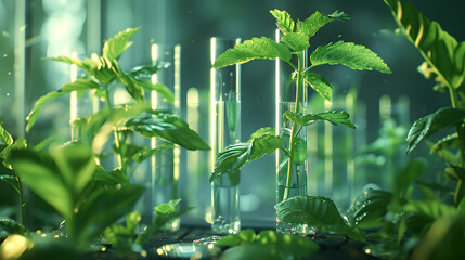 Many Green Plants in Test Tubes