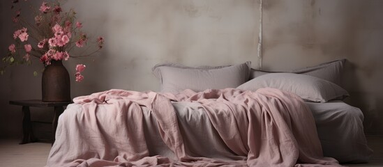 Pink and grey muted linen bedding