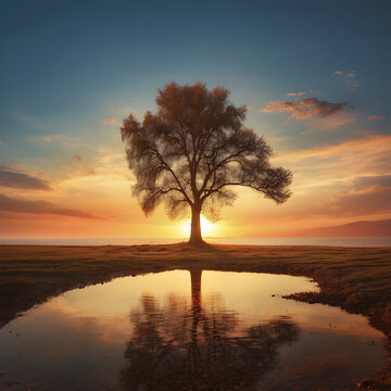 A Lonely tree in the sunset.
