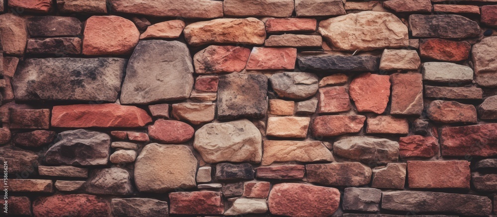 Aufkleber an artistic display of brickwork featuring a closeup shot of a rectangular stone wall made of cobble