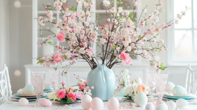 Easter decorations, painted eggs and flowers