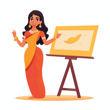 Cartoon Indian Lady with Presentation Baord Character