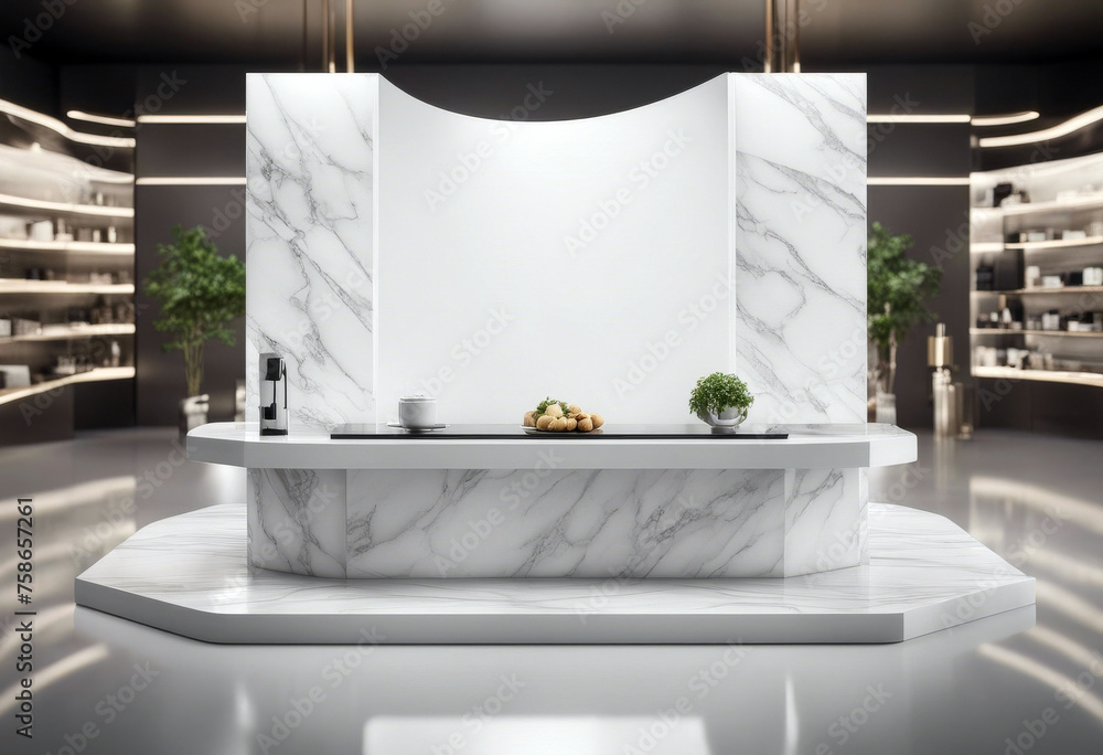 Poster design your replace top marble content space rendering white stand glossy made splay background3d co