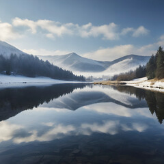 Fototapeta na wymiar Landscape mirrored in a lake.