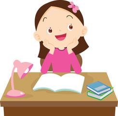 kid learning doing homework read and writing on desk