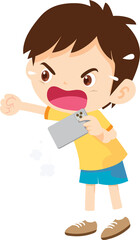 angry kid addicted mobile phone