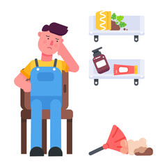 Check out flat icon of a tired servant 